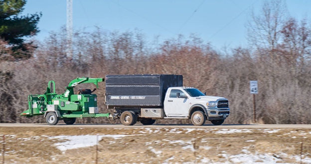 landscaping truck and equipment on road
