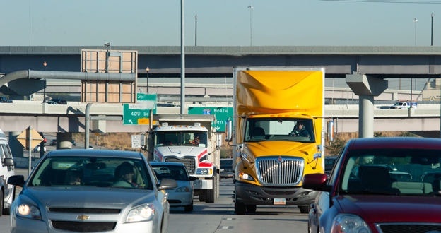 large trucks in heavy traffic
