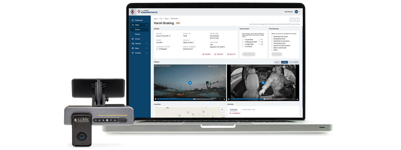 VideoProtects dash cam and braking event on laptop